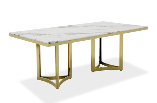 Modrest Loomis White Marble and Gold Dining Table