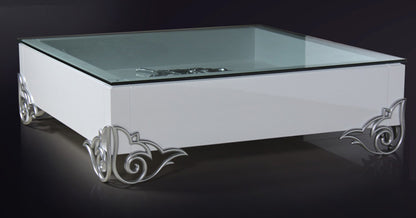 LS538 Emma Modern White Coffee Table w/ Glass Top