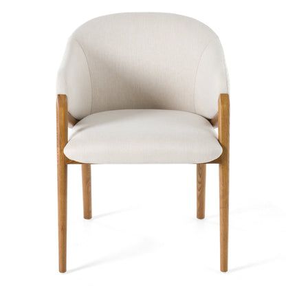 Modrest Lunde Cream Fabric and Walnut Arm Dining Chair