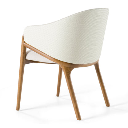 Modrest Lunde Cream Fabric and Walnut Arm Dining Chair