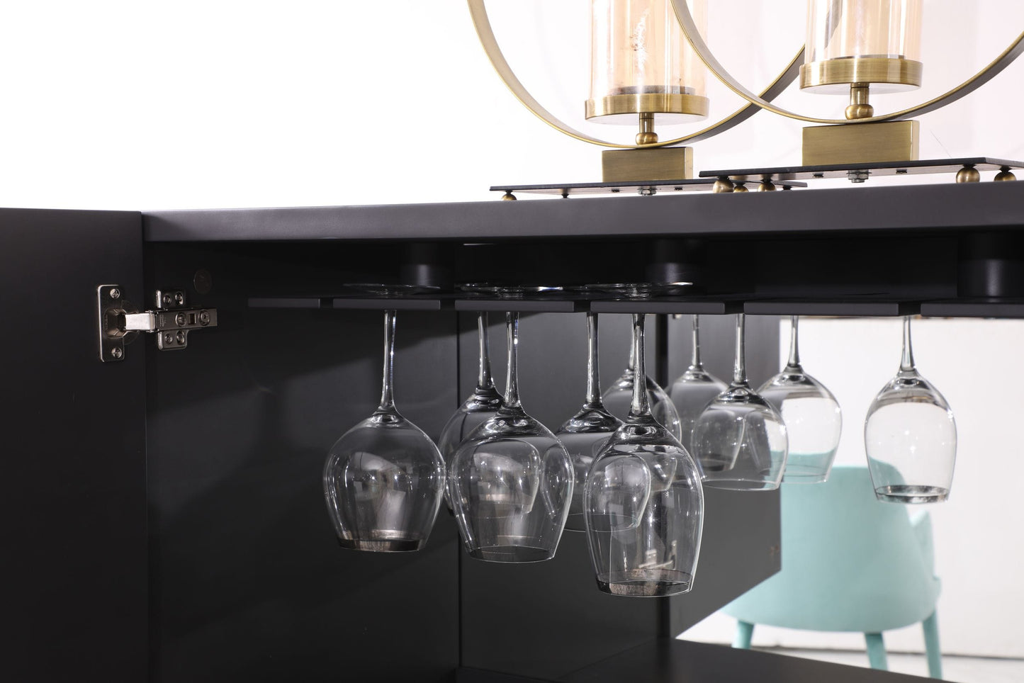 Modrest Macoy Modern Multicolor and Black Ash Wine Cabinet