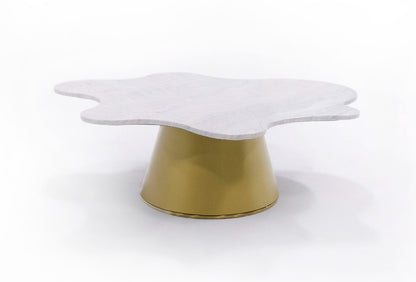 Modrest Gabbro High Glam White Marble and Gold Coffee Table