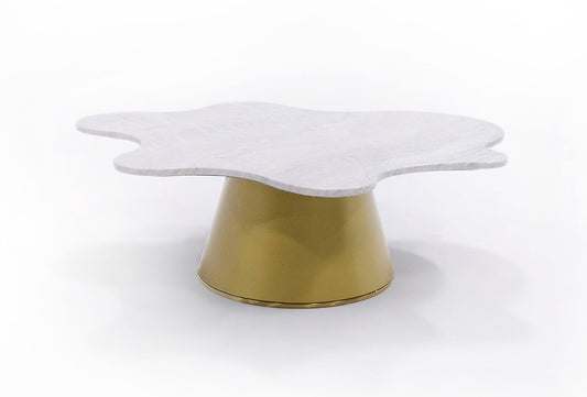 Modrest Gabbro High Glam White Marble and Gold Coffee Table