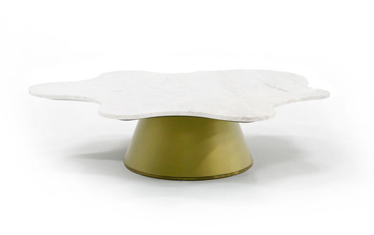 Modrest Gabbro Low Glam White Marble and Gold Coffee Table