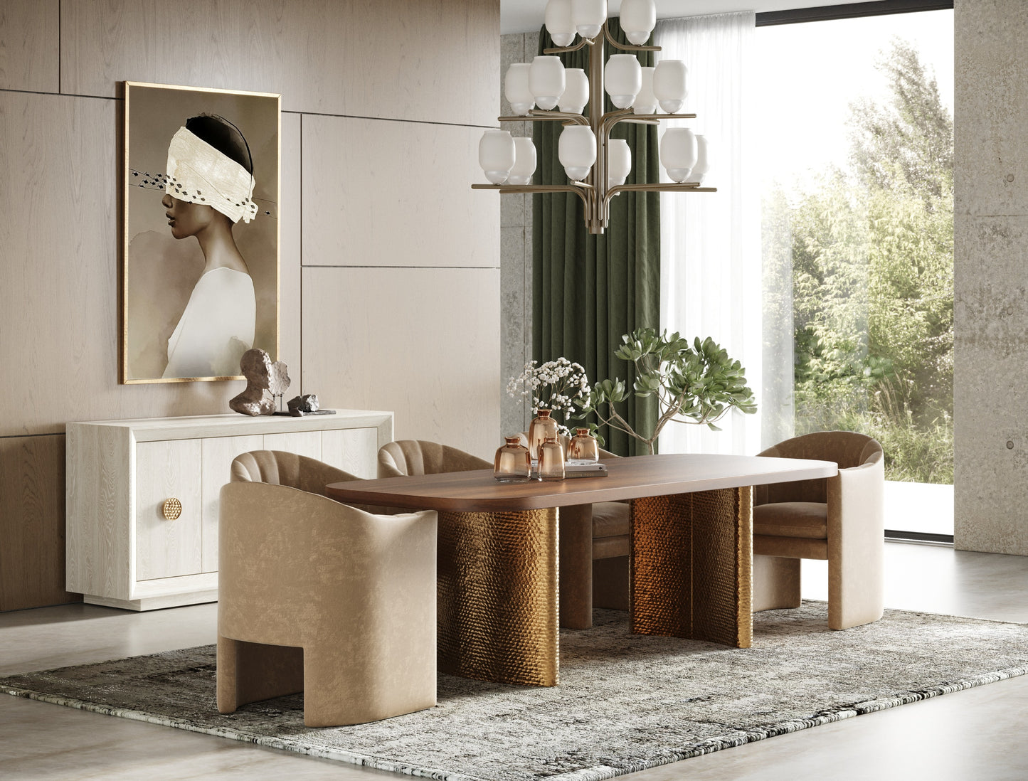 Modrest Marjorie Modern Walnut Brushed Gold Rectangular Dining Table
