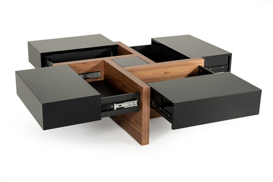 Modrest Makai Modern Black and Walnut Coffee Table