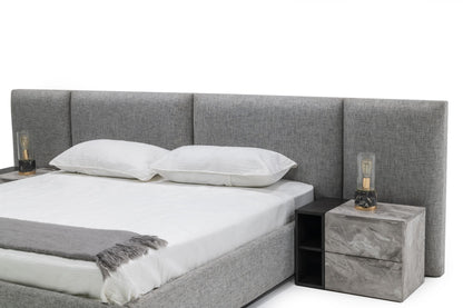 Queen Nova Domus Maranello Modern Grey Fabric Bed w/ Two Nightstands