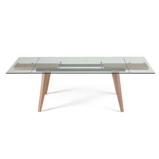 Modrest Marcus Modern Glass Walnut Extendable Dining Table