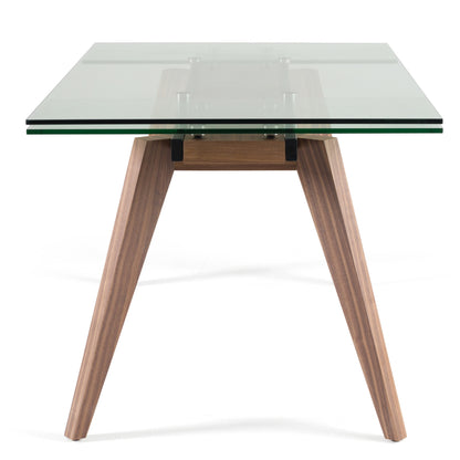 Modrest Marcus Modern Glass Walnut Extendable Dining Table