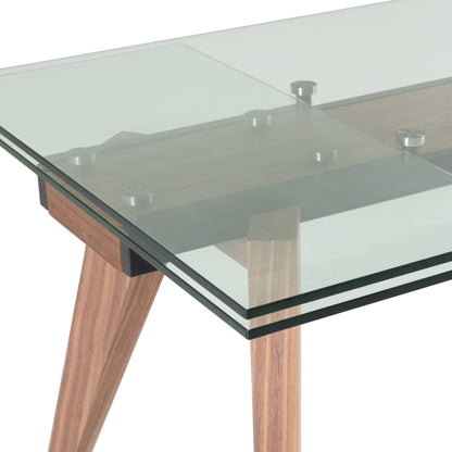 Modrest Marcus Modern Glass Walnut Extendable Dining Table