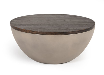 Modrest Marie Modern Concrete and Brown Oak Round Coffee Table