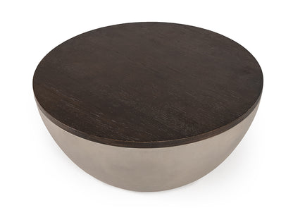 Modrest Marie Modern Concrete and Brown Oak Round Coffee Table