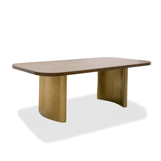 Modrest Marjorie Modern Walnut Brushed Gold Rectangular Dining Table