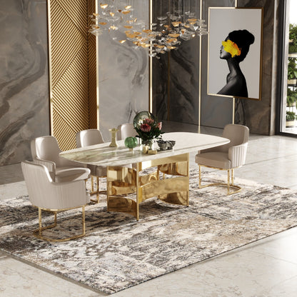 Modrest Marmot White Marble and Champagne Gold Dining Table