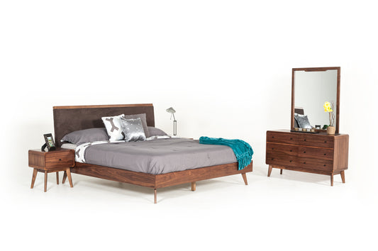 Modrest Marshall Mid-Century Modern Brown Fabric and Walnut Bed