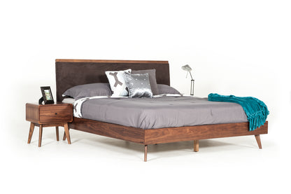Modrest Marshall Mid-Century Modern Brown Fabric and Walnut Bed