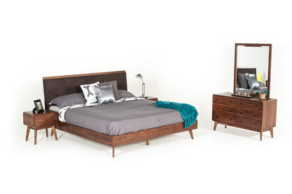 Modrest Marshall Mid-Century Modern Brown Fabric and Walnut Bed