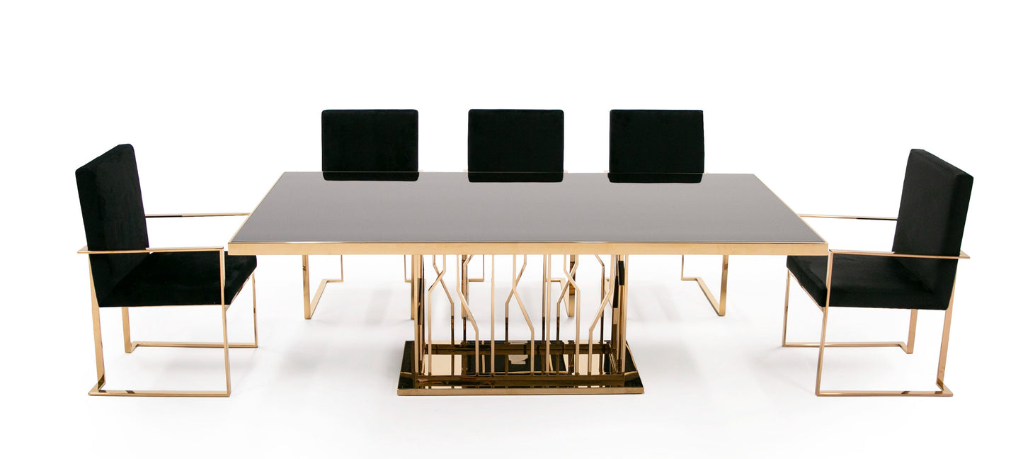 Modrest Marston Modern Black Glass and Rosegold Dining Table