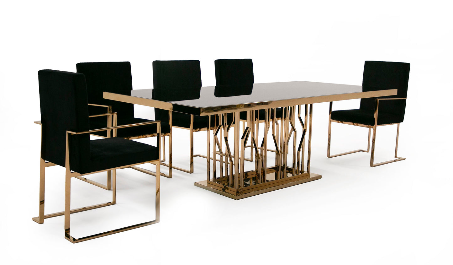 Modrest Marston Modern Black Glass and Rosegold Dining Table