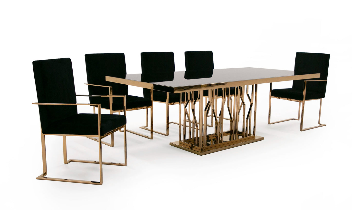 Modrest Marston Modern Black Glass and Rosegold Dining Table