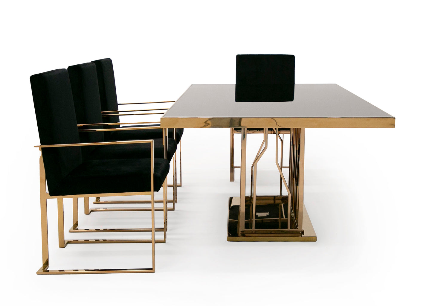 Modrest Marston Modern Black Glass and Rosegold Dining Table
