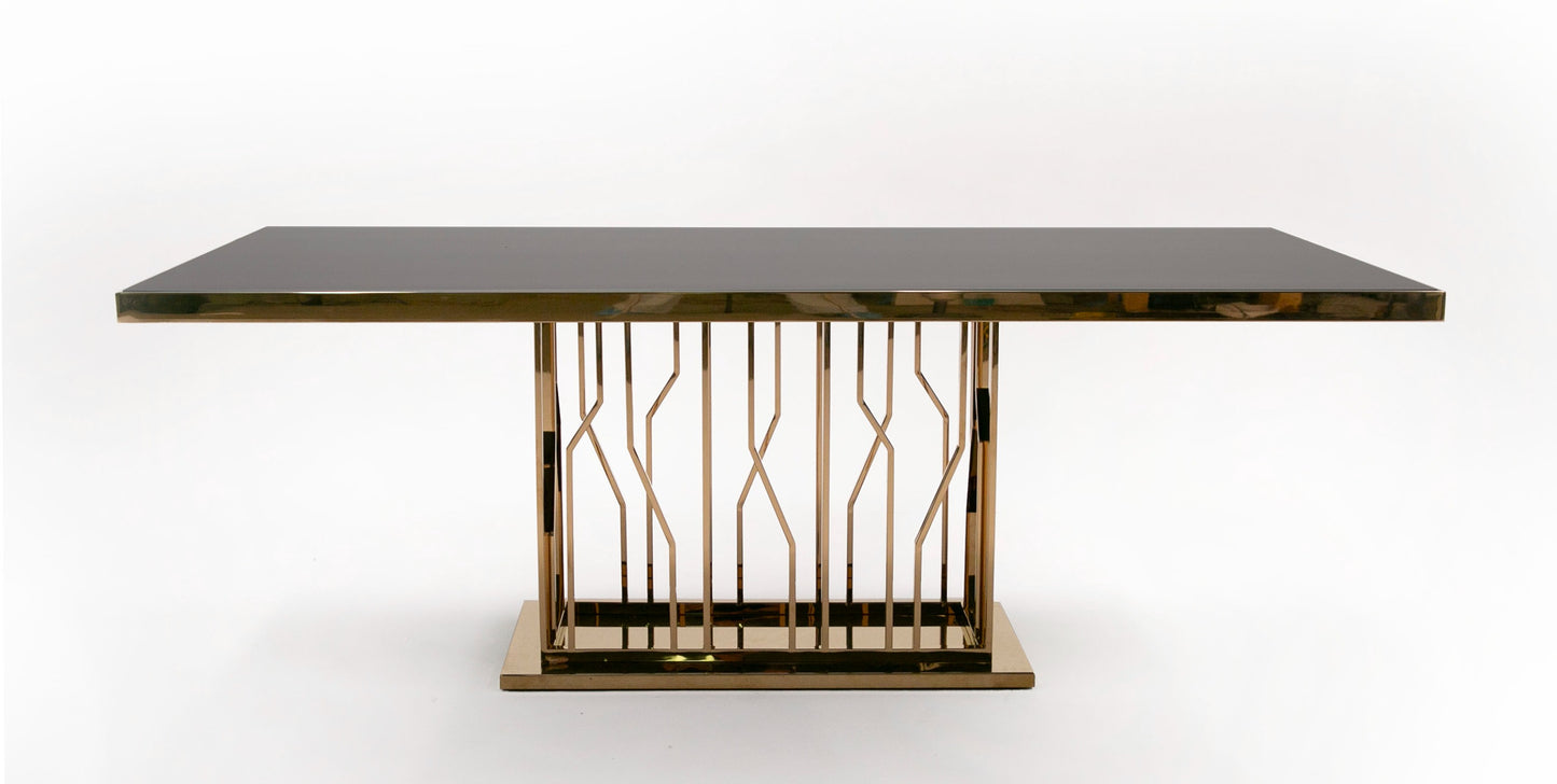 Modrest Marston Modern Black Glass and Rosegold Dining Table
