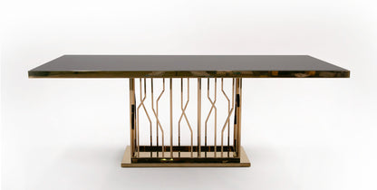 Modrest Marston Modern Black Glass and Rosegold Dining Table
