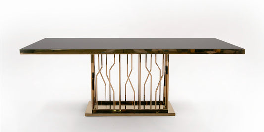 Modrest Marston Modern Black Glass and Rosegold Dining Table