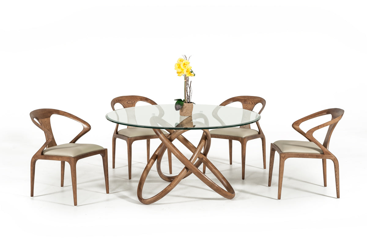 Modrest Mason Modern Round Glass and Walnut Dining Table