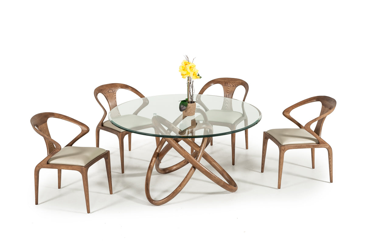 Modrest Mason Modern Round Glass and Walnut Dining Table