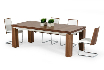 Modrest Maxi Modern Walnut and Stainless Steel Dining Table
