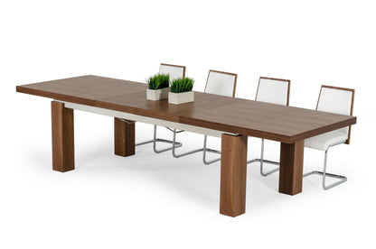 Modrest Maxi Modern Walnut and Stainless Steel Dining Table