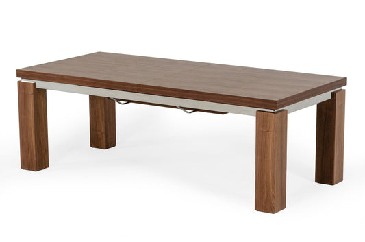 Modrest Maxi Modern Walnut and Stainless Steel Dining Table