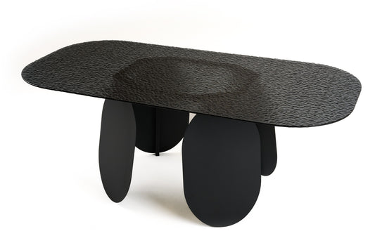 Modrest Maxine Modern Hammered Grey Glass Rectangular Dining Table