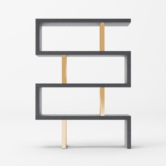 Modrest Maze Elm Grey and Gold Bookcase