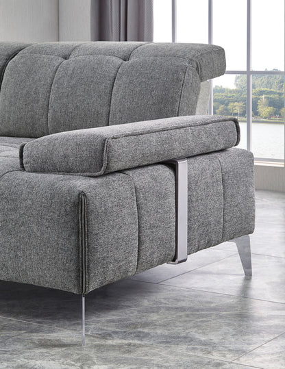 Divani Casa Nash Modern Grey Fabric Sectional Sofa Adjustable Backrest