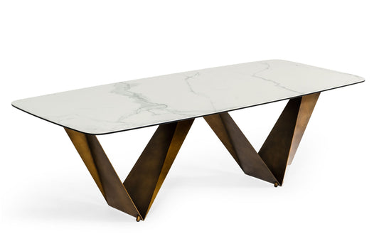 Modrest Melanie Modern White Ceramic and Brushed Brown Dining Table