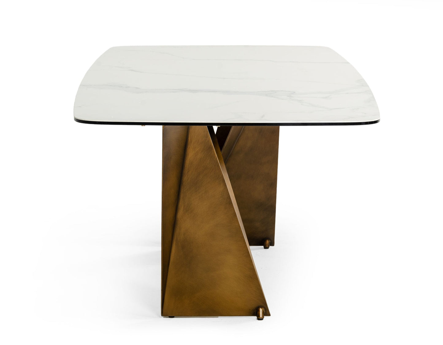 Modrest Melanie Modern White Ceramic and Brushed Brown Dining Table