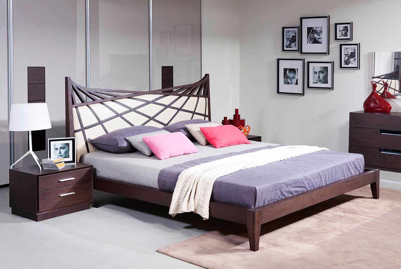 Modrest Prism Modern Brown and Beige Bonded Leather Bed