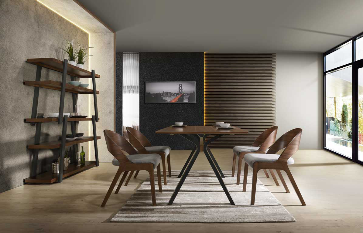 Modrest Runyon Modern Walnut and Grey Fabric Dining Chair