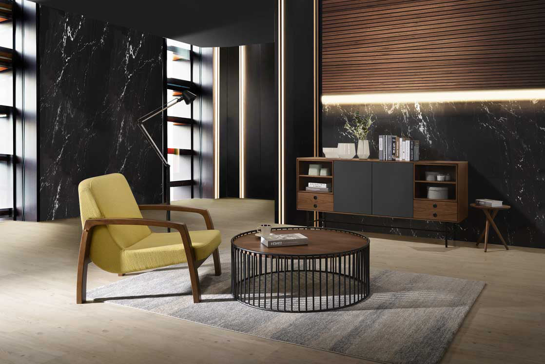 Modrest Bronson Modern Walnut and Black Round Coffee Table