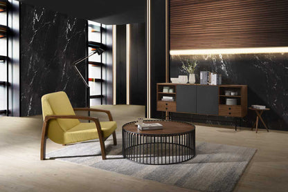 Modrest Bronson Modern Walnut and Black Round Coffee Table