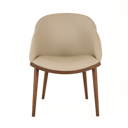 Modrest Michael Mid-Century Modern Beige Vegan Leather Walnut Dining Chair