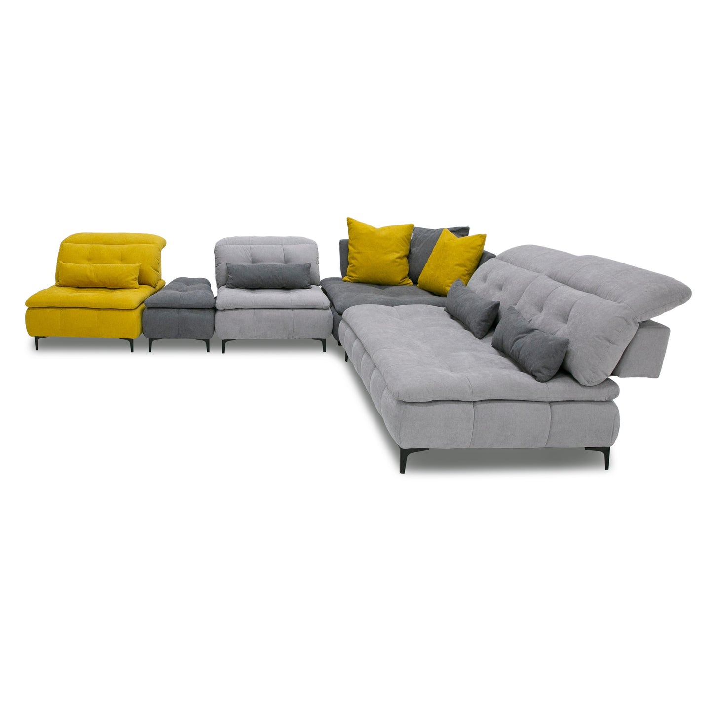David Ferrari Mikado Italian Modern Grey Yellow Fabric Modular Sectional Sofa