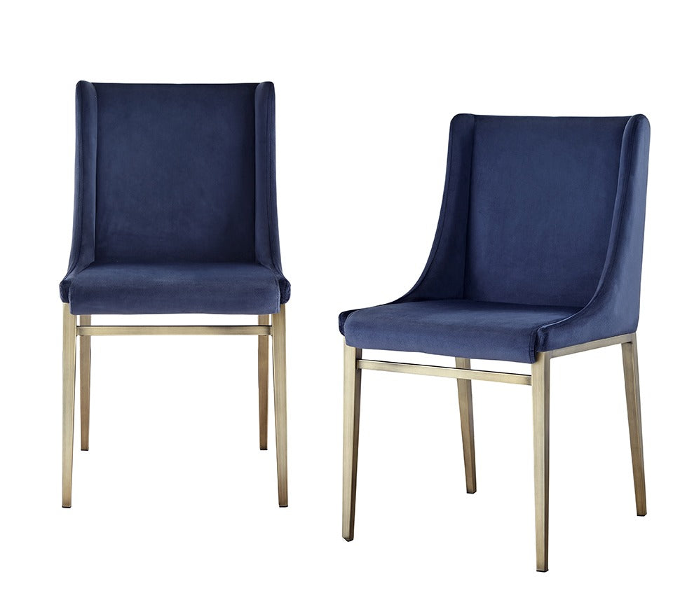 Modrest Mimi Contemporary Blue Velvet and Antique Brass Dining Chair