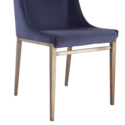Modrest Mimi Contemporary Blue Velvet and Antique Brass Dining Chair