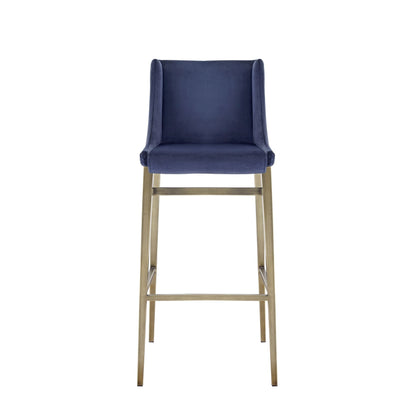 Modrest Mimi Contemporary Blue Velvet and Antique Brass Bar Stool