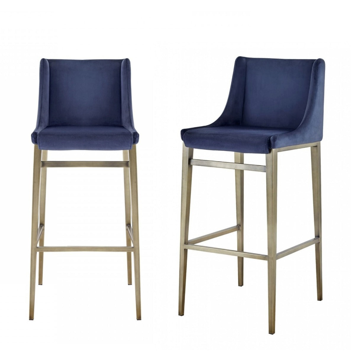 Modrest Mimi Contemporary Blue Velvet and Antique Brass Bar Stool
