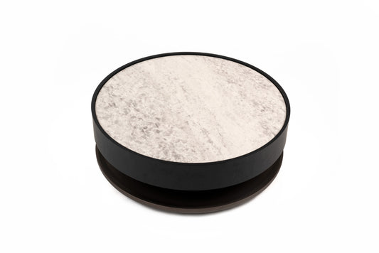 Modrest Miranda Modern Ceramic Black Oak Round Coffee Table