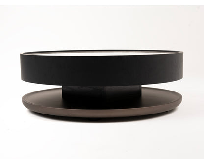 Modrest Miranda Modern Ceramic Black Oak Round Coffee Table
